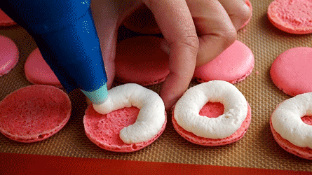 macarons_etape12 pocher la ganache montée vanille sur la coque inférieur des macarons